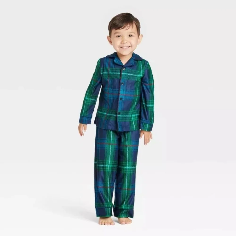 Wondershop Toddler Holiday Tartan Plaid Flannel Family Pajama Set Blue Size 2T